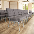 Flash Furniture HERCULES Series 21"W Church Chair with Book Rack - Silver Vein Frame - Grey Fabric-800 lb. Weight Capacity
