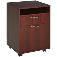 HOMCOM Vertical Filing Cabinet with Drawer Wheels - Espresso-Ample storage space with open shelf, drawer, and large cabinet are used for files and other important paperwork    

