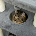 PawHut Small Cat Tree with Perch, Sisal Scratching Posts and Hanging Balls - Light Grey-Strong base prevents tipping during energetic play 