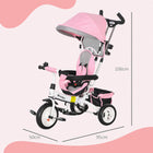 Qaba 6-in-1 Toddler Tricycle Stroller with Basket and Canopy - Pink-Overall Dimensions: 37.4" L x 19.7" W x 41.7" H (95L x 50W x 106H cm) 