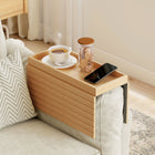 HOMCOM Foldable Bamboo Sofa Armrest Tray for Drinks - Natural Wood-A 2cm deep recessed tray securely holds your cups and bowls