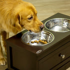 PawHut Elevated Large Dog Bowls with Storage Drawer - Coffee-Sleek and simple modern look for charming dog furniture 