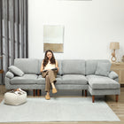 HOMCOM Changeable Sectional Sofa with Chaise Lounge - Grey-Steel frame and beech wood legs ensure reliable strength during use