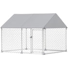 PawHut Outdoor Dog Kennel with Cover - 7' x 5.9' x 5.1' - Silver-Quick-install telescopic tube design 