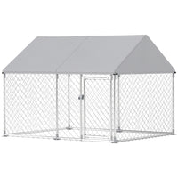 PawHut Outdoor Dog Kennel with Cover - 7' x 5.9' x 5.1' - Silver-Quick-install telescopic tube design 