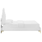 Modway Gwyneth Tufted Performance Velvet Queen Platform Bed with Gold Metal Legs - White-10