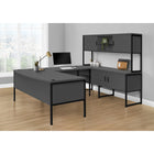 Monarch Specialties 72" L Office Hutch with Storage Doors - Grey Laminate - Black Metal-Easy to assemble with illustrated instructions included, an easy to clean top, and fully finished back for a versatile addition to any office setting with fashionable style