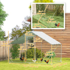 PawHut Large Metal Chicken Run with Cover for 6-8 Chickens - 9.8' x 6.6' x 6.4' - Silver-Feeding door design helps prevent chickens from escaping 