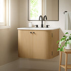 Modway Zia 24" Wall-Mount Bathroom Vanity with Marble Sink - Natural-8" Widespread Faucet Holes