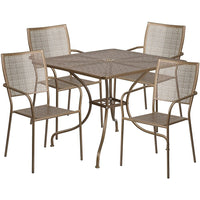 35.5'' Square Gold Indoor-Outdoor Steel Patio Table Set with 4 Square Back Chairs [CO-35SQ-02CHR4-GD-GG]-Set Includes Table and 4 Chairs