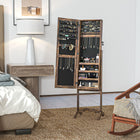 HOMCOM Mirror Jewelry Cabinet - 18.4" L x 14.4" W x 59.6" H - Rustic Brown-Assembly required