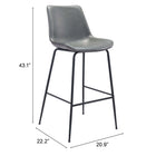 Zuo Byron Barstool - Grey-3 year limited warranty
