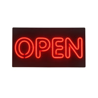 Futech LED Open Sign - 24" W x 10.5" H - Red-Sturdy Black PVC Backboard with Red Neon