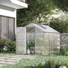 Outsunny 6' x 8' x 6.4' Polycarbonate Greenhouse - Silver- 4mm Twin wall, UV-resistant polycarbonate sheets keep your plants safe  
 