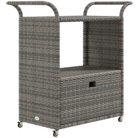 Outsunny Patio PE Wicker Garden Serving Cart with 2-Tier Shelf-Compact rattan serving cart with elegant design, great for poolside party, backyard BBQ and more