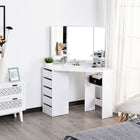 HOMCOM Corner Vanity Desk with Mirror - 43.7" L x 22.1" W x 55.6" H - White-Solid particle board construction built to hold your different items 