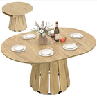 HOMCOM 43"-59" Extendable Dining Table with Storage Shelf for 4-6 - Natural-Store extension board beneath tabletop for convenience