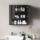 kleankin Farmhouse Bathroom Wall Cabinet - Black-MDF construction with a painted finish adds stability
