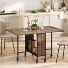 HOMCOM 51" Mobile Wheel Drop Leaf Folding Dining Table with Storage Shelf for 6 - Brown Wood Grain-6 caster wheels for easy movement 6 with brakes for stability