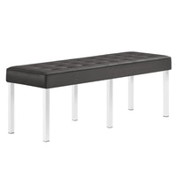 Modway Loft Tufted Vegan Leather Bench - Silver/Grey-Mid-Century Accent Bench