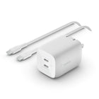 Belkin BoostCharge Pro 65W Dual USB-C GaN Wall Charger-FAST CHARGING TECHNOLOGY: USB-C Power Delivery 3.0 rapidly charges iPhone 14 or Samsung Galaxy S23 Ultra from 0-50% in 24 and 26 minutes, respectively. PPS technology dynamically adjusts output voltage to safely charge iPhone, Galaxy, and more devices