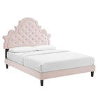 Modway Gwyneth Tufted Performance Velvet Full Platform Bed with Black Wood Legs - Pink-Reinforced Center Beam and Support Legs
