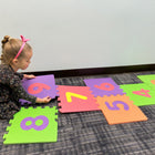 Kore Design Foam Play Mat for Kids Interlocking Hopscotch (12.6×12.6x0.40") - Set of 12-Safe eva foam: The 10 large, easily manageable (12.6" x 12.6") foam pieces interlock seamlessly. Vibrant and bright colors provide visual stimulation. Comes with two place markers