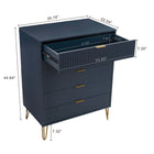 Manhattan Comfort DUMBO Modern Nightstand, Dresser Set and 5-Drawer Tall Dresser Set - Midnight Blue-Stylish Splayed Gold Metal Legs Adding Seamless Fashion Design and Durability. Leg Height: 7.32 in.