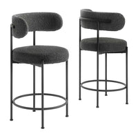 Modway Albie Boucle Fabric Counter Stools - Charcoal/Black - 2 Pack-Modern Counter Stools - Set of 2