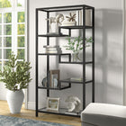 Hudson&Canal Johann 68"H Bookcase - Blackened Bronze-Handcrafted finish is applied to the steel frame