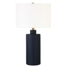 Hudson&Canal Carlina 25" Tall Ceramic Table Lamp with Fabric Shade - Matte Navy/White-Traditional design for your living room, workspace, or bed side table
