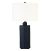 Hudson&Canal Carlina 25" Tall Ceramic Table Lamp with Fabric Shade - Matte Navy/White-Traditional design for your living room, workspace, or bed side table