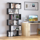 HOMCOM 6-Tier Geometric Wooden Bookcase Home Office Furniture - Black-6 Tier S Shaped shelves for ample space for display and storage 