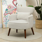 HOMCOM Accent Chair with Solid Wood Legs - Lumbar Pillow - Thick Seat for Living Room - Cream/White-Wingback design adds a touch of elegance 

