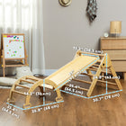 Qaba 5 in 1 Pikler Triangle Set with Ladder, Ramp, Arch - Nature Wood-Foldable design simplifies storage and enhances portability 