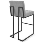 Modway Privy Black Stainless Steel Upholstered Fabric Bar Stool - Black Light Gray-Non-Marking Foot Caps