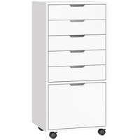 HOMCOM 6 Drawer Vertical Filing Cabinet with Lockable Wheels - White-Five drawers and a large bottom drawer keep all your office supplies within reach 