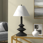 Hudson&Canal Abilene 28" Tall Triple Gourd Lamp with Fabric Shade - Matte Black/White-Handcrafted matte white finish is applied to the triple gourd resin base