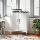 HOMCOM Metal Storage Cabinet with Lock for Home Office - White-Lockable doors with two keys keep documents and personal items secure