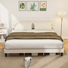 HOMCOM King Size Upholstered Platform Bed Frame with Headboard - Cream White-Square-stitched upholstered headboard adds a warm, modern touch