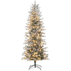 HOMCOM 7' Pre-Lit Snow-Flocked Artificial Christmas Arctic Fir Tree - Green-7ft tall, lush with a real tree shape that provides a healthy, natural look 