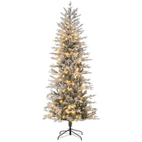 HOMCOM 7' Pre-Lit Snow-Flocked Artificial Christmas Arctic Fir Tree - Green-7ft tall, lush with a real tree shape that provides a healthy, natural look 