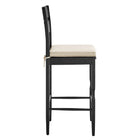 Modway Jax Oak Wood Bar Stool With Wavy Razor Back and Cushion - Black Oatmeal Stripe-Armless Design