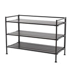 Seville Classics 3-Tier Resin-Wood Shoe Rack-Shelves can expand/bridge horizontally (requires 2 units and extra shelves)