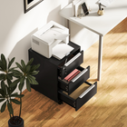HOMCOM 3 Drawer Vertical Filing Cabinet with Lock and Wheels - Black-Flexible storage solution for home office, study, living room or dorm 