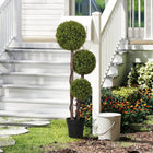 HOMCOM 45" Artificial Boxwood Triple Ball Topiary Tree - Green-Suitable for home, office, or outside use, offering a natural accent for any space 