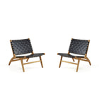 Manhattan Comfort Maintenon 25.79" Industry Chic Faux Leather Upholstered Accent Chair - Black and Nature - 2 Pack-Modern - Industry Chic Faux Leather Accent Chair Perfect for Living Room Use. Set of 2