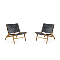 Manhattan Comfort Maintenon 25.79" Industry Chic Faux Leather Upholstered Accent Chair - Black and Nature - 2 Pack-Modern - Industry Chic Faux Leather Accent Chair Perfect for Living Room Use. Set of 2