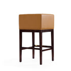 Manhattan Comfort Kingsley 21" Mid-Century Modern Faux Leather Upholstered Bar Stool - Camel and Dark Walnut - 2 Pack-Seat Height: 30"'