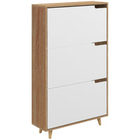 HOMCOM Narrow Shoe Cabinet with 3 Flip Doors & Adjustable Shelves - White-Three flip drawers store shoes neatly, adjustable for various sizes